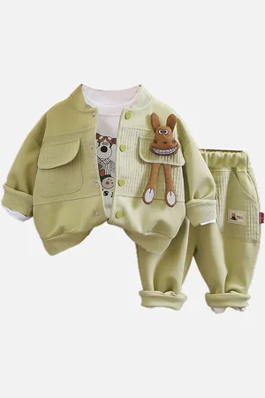 Little Surprise Box LLP Kids Printed T-Shirt & Joggers With Jacket Clothing Set