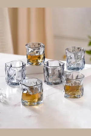 Nestasia Transparent & Grey 6 Pieces Crystal Whisky Glasses- 200 ml Each