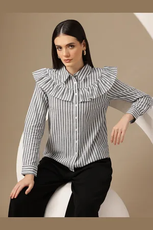 Chemistry Women Striped Ruffle Pure Cotton Casual Shirt