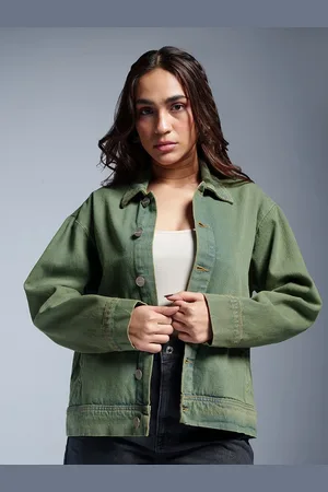 FREAKINS Women Spread Collar Solid Casual Denim Jacket
