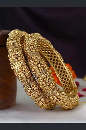 Adwitiya Collection Set Of 2 24 CT Gold Plated Antique Bangle