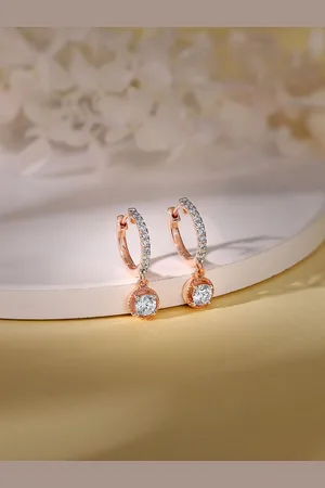 GIVA 18K Rose Gold Glittering Drop Diamond Earrings-2.64gm