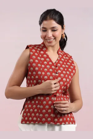 Janasya Women Floral Checked Lightweight Open Front Jacket