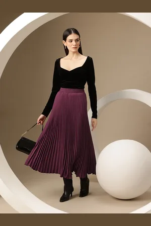 Chemistry Accordion Pleated Flared Midi Skirt