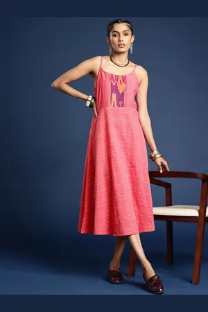 Taavi Self Designed Shoulder Straps Pure Cotton Woven Festive A-Line Ethnic Dress