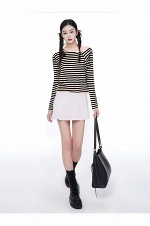 Stylecast Women Striped One Shoulder Long Sleeves Top