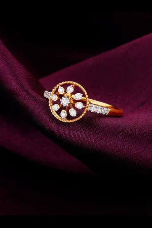 GIVA 14K Yellow Gold Blossoming Flower Diamond Ring Fixed Size, Indian - 14