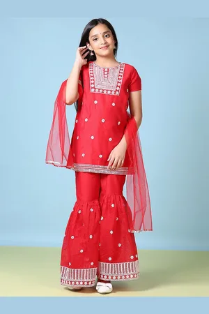 V-Mart Girls Yoke Design Regular Kurti with Sharara & With Dupatta