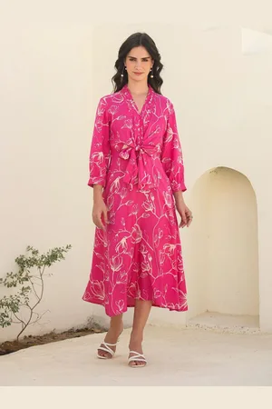 JISORA Women Waist Tie-ups Pleated A-Line Dress
