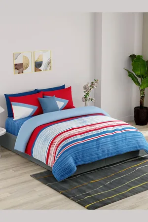 Benetton Red & Blue Striped Pure Cotton AC Room Extra Large Bedding Set