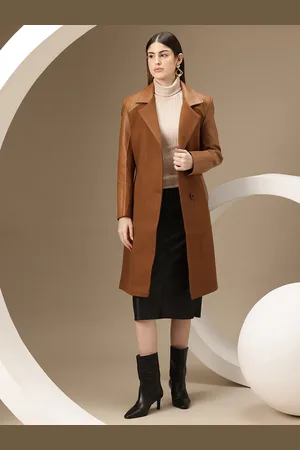 Chemistry Faux Leather Trim Belted Longline Overcoat