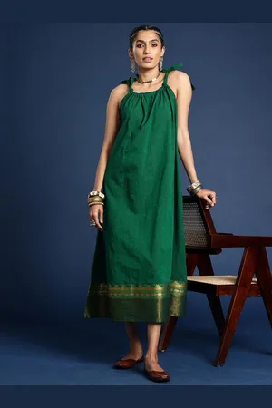 Taavi Shoulder Straps Pure Cotton Woven Legacy A-Line Ethnic Dress