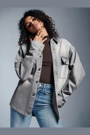 FREAKINS Women Spread Collar Washed Solid Casual Denim Jacket