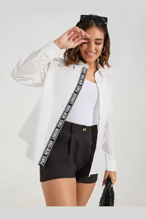 Styli Women Oversized Fit Longline Printed Taping Placket Shirt