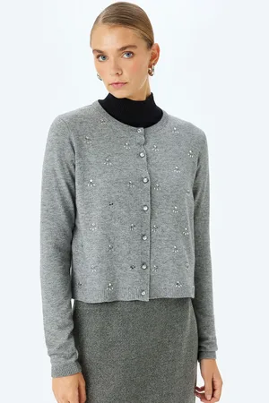 Koton Women Round Neck Cardigan with Embroidered Sweaters