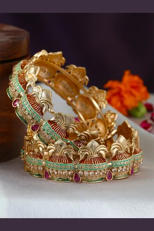 Adwitiya Collection Set Of 2 Gold-Plated Kundan-Studded Bangles