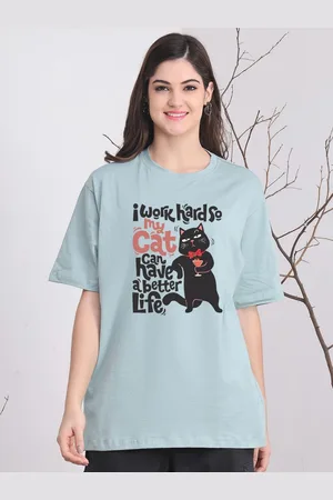 DOOR74 Women Printed Drop-Shoulder Sleeves T-shirt
