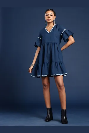Taavi Pure Cotton Tiered A-Line Mini Dabu Ethnic Dress