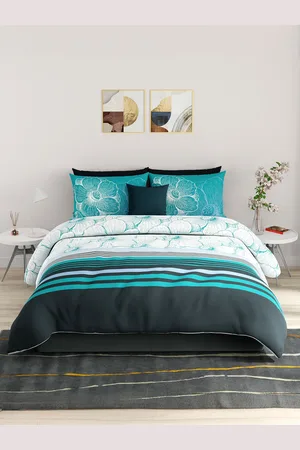 Benetton Teal Blue Floral Pure Cotton AC Room Extra Large Bedding Set
