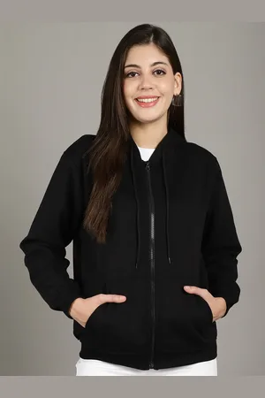 Jinfo Women Solid Hooded Front-Open Sweatshirt