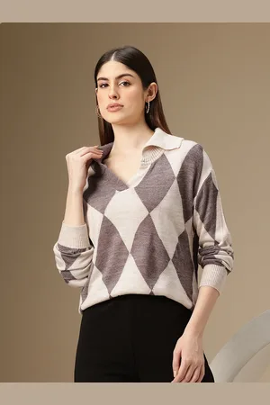 Chemistry Geometric Design Shirt Collar Acrylic Pullover