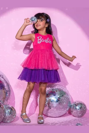 LIL DRAMA Girls Barbie Cotton Layerd Fit & Flare Dress