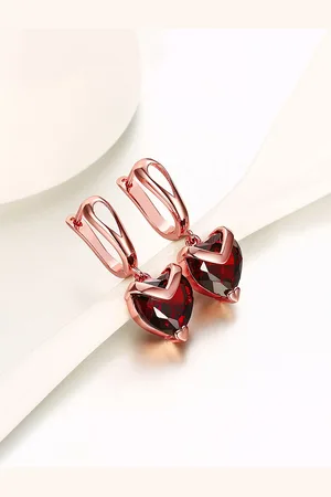 Yellow Chimes Woman Red Heart Shaped Crystal Drop Earrings