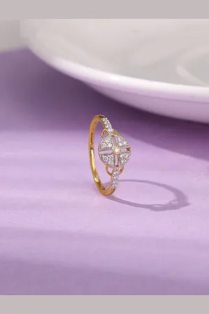 GIVA 14KT Yellow Gold Ray Diamond Ring, Fixed Size, Indian - 14
