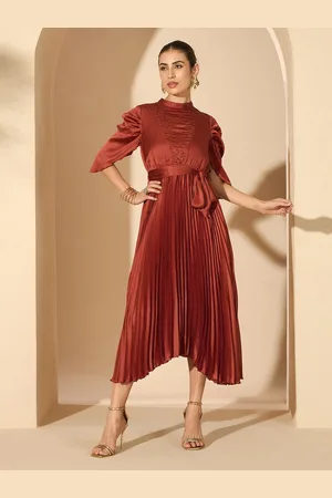 Antheaa Women Satin embellished Fit and Flare Midi Dress