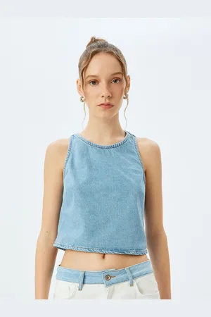 Koton Women Round Neck Sleeveless Cotton Crop Top