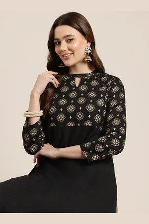 HERE&NOW Floral Printed Keyhole Neck Kurta with Trousers
