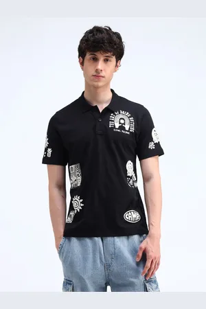 Flying Machine Men Graphic Printed Polo Collar Cotton T-shirt