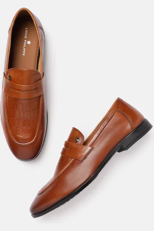 Louis Philippe Leather Croc Textured Formal Penny Loafers