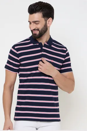 Duke Men Striped Polo Collar Cotton T-shirt