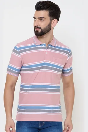Duke Men Striped Polo Collar Cotton T-shirt