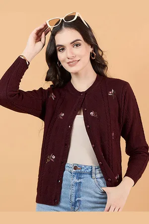 CLAPTON Women Floral Woollen Long Sleeves Cardigan