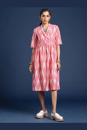 Taavi Ikat Printed A-line Pure Cotton Ethnic Dress