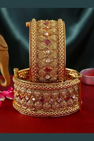 Adwitiya Collection Set of 2 Gold-Plated Magenta Stone Studded Handcrafted Bangles