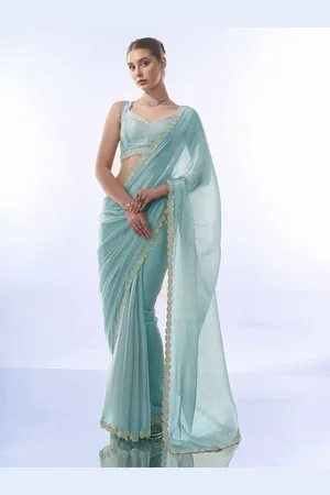 Kalista Women Embellished Beads and Stones Pure Chiffon Saree With Blouse Piece