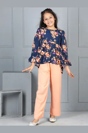 Cutiekins Girls Floral Printed Round Neck Top With Trouser