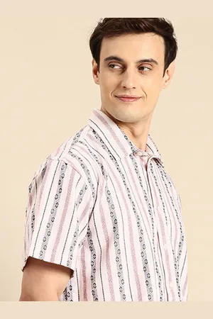 Mast & Harbour Self-Design Striped Knitted Drop-Shoulder Sleeves Relaxed Fit Casual Shirt