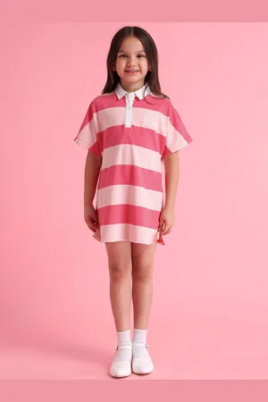 Ralph Lauren Girls Shirt Collar Striped A-Line Dress
