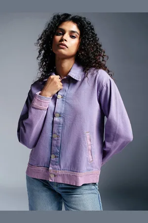 FREAKINS Women Spread Collar Washed Solid Casual Denim Jacket