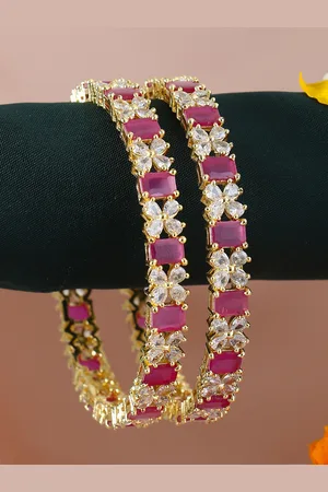 Adwitiya Collection Set Of 2 Gold-Plated White Stone-Studded Bangles