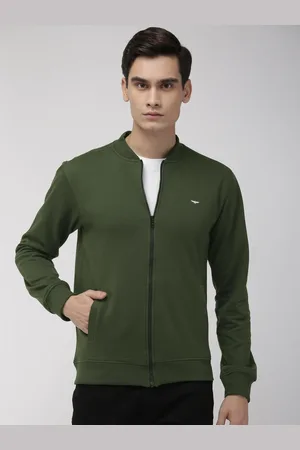 Park Avenue Men Olive Green Solid Slim Fit Sweatshirt