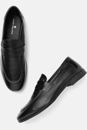 Louis Philippe Leather Croc Textured Formal Penny Loafers