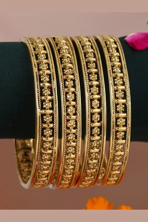 Adwitiya Collection Set Of Four 24 CT Gold-Plated Handcrafted Bangles