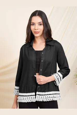 DEEBACO Women Relaxed Spread Collar Solid Relaxed Fit Casual Shirt