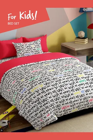 Benetton White & Pink Printed Cotton Single Bedding Set