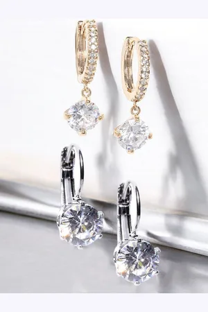 DressBerry Set Of 2 Cubic Zirconia Studded Contemporary Drop Earrings